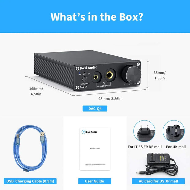 Fosi Q5 DAC Converter USB Digital-To-Analog Adapter ESS9018K2M Decoder & Headphone Amplifier & Mini Stereo Preamplifier