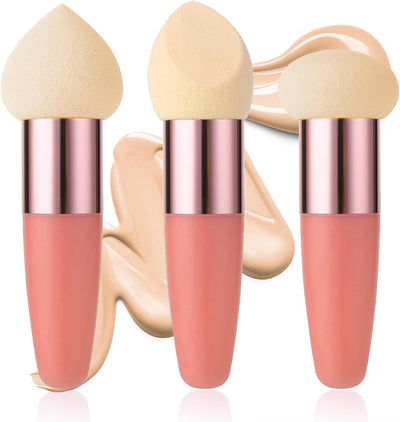 Makeup Sponge 3 PCS Beauty Blender Foundation Make up Concealer Blending Cosmetic Mini Angled Brush Applicator Handle Artist Applying Make-Up Mushroom Eyebrow Face Powder Puff(Rose Red)