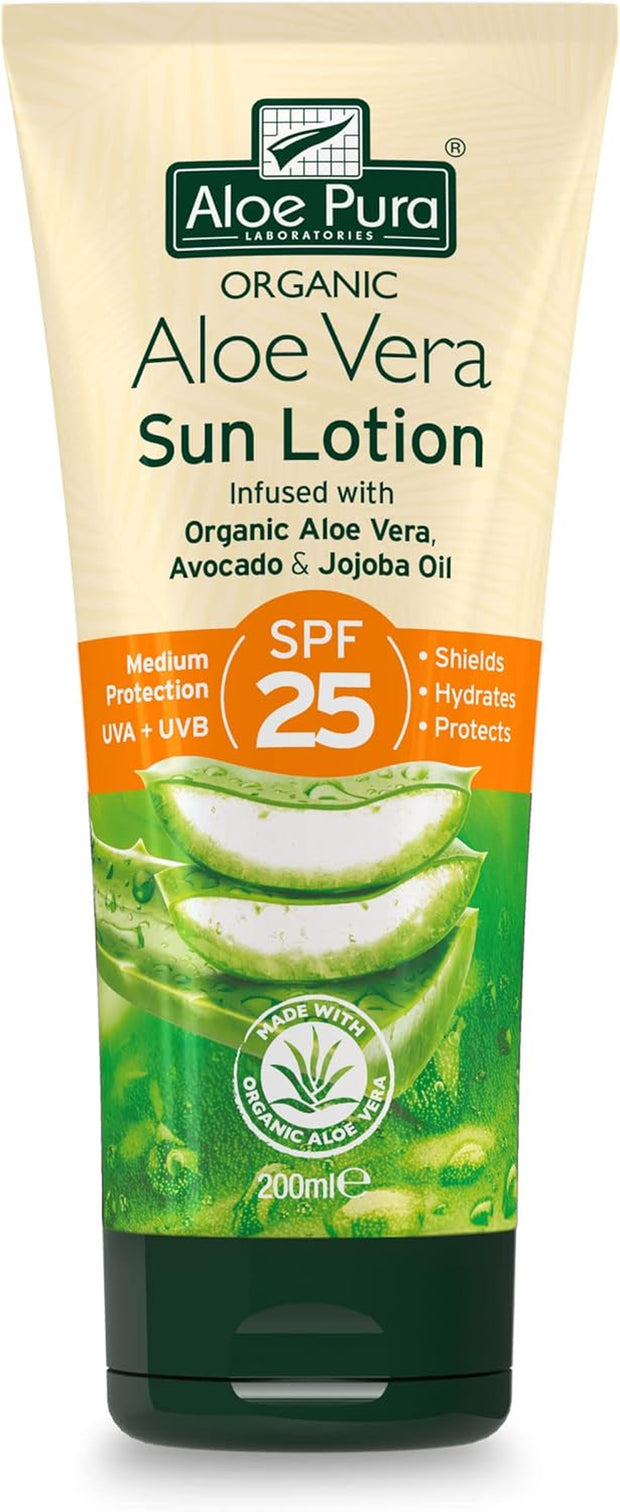 Aloe Pura, Organic Aloe Vera Sun Lotion SPF 50, Natural, Vegetarian, Cruelty Free, Paraben & SLS Free, Long-Lasting Shield, Maximum Protection, 200Ml