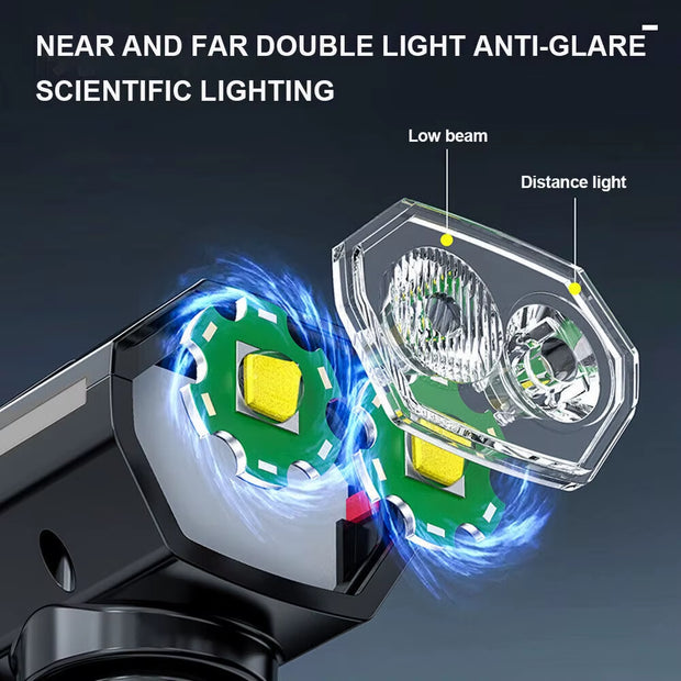 LED Bike Light USB Rechargeable 4 Modes Black ABS Cycle Front Lights Waterproof