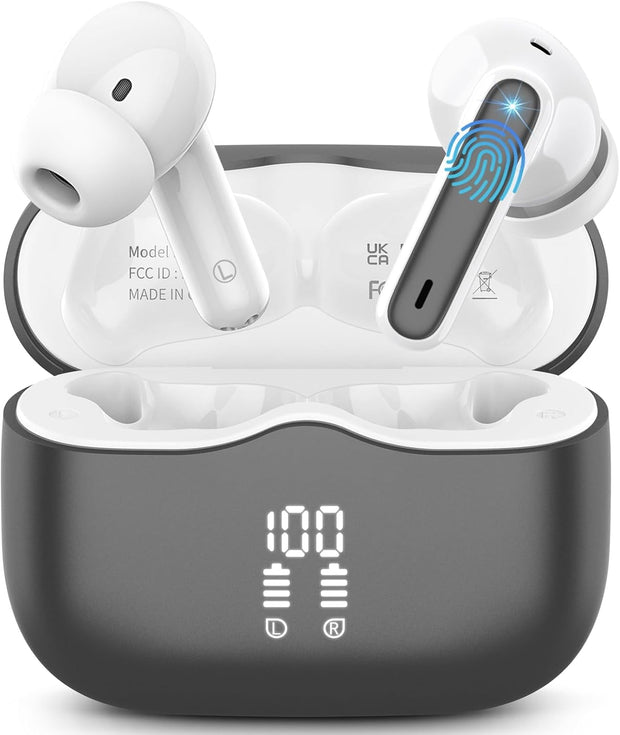 Wireless Earbuds, Bluetooth 5.3 Headphones in Ear with Hifi Stereo Deep Bass, 4 ENC Noise Cancelling Mic Wireless Earphones 40H Playtime, Bluetooth Earbuds Dual LED Display, IP7 Waterproof, USB-C