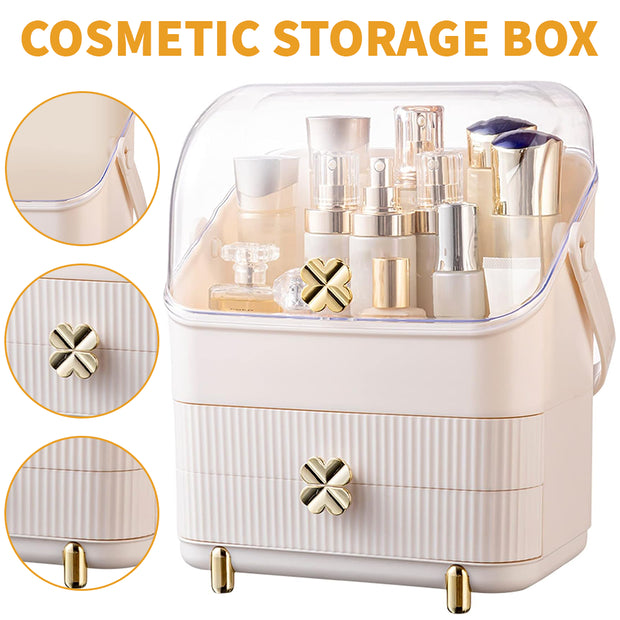Xlarge Cosmetic Skincare Organiser Tabletop Make-Up Storage Case 2 Drawers Box