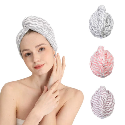 3-Pack Microfiber Hair Drying Towel Wraps, Super Absorbent Twist Turbans with Buttons for Women & Girls, Wet Hair