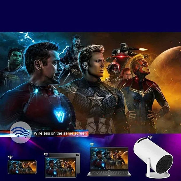 HY 300 Mini Projector,Support 4K 1080P Portable Projector with Dual Band WIFI6 5G Wireless 5.0 Bluetooth Android 11, 200 ANSI Lumens, 180° Rotatable, Projector for Bedroom