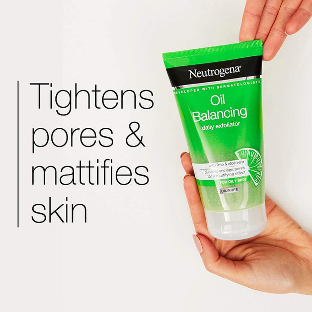 Neutrogena Oil Balancing Face Scrub (1X 150Ml), Purifying and Mattifying Daily Exfoliator with Lime and Aloe Vera, Oil-Free Face Scrub Developed to Rebalance Oily Skin