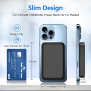 Mag-Safe Wireless Power Bank for Iphone, Fast Charging 10000Mah Strong Magnetic Portable Phone Charger, [Alloy Made] 22.5W PD USB-C Battery Pack for Iphone 16/15/14/13/12 (Black)