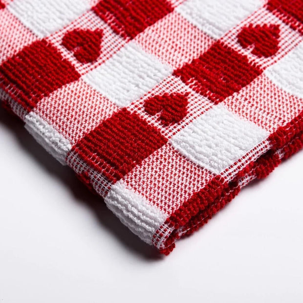 Heart Tea Towels X 2 Red Hearts Shaped Cotton Kitchen Super Absorbent Cloths