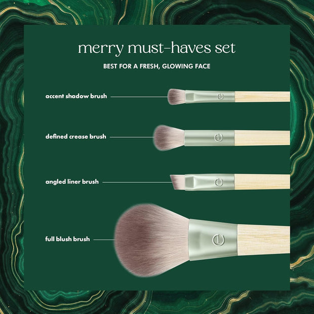 Limited Edition Merry Must-Haves Kit, Face & Eyeshadow Makeup Brushes, Brush Shampoo & Cleanser, Blotting Papers for Matte Makeup, Eco-Friendly, 6 Piece Gift Set