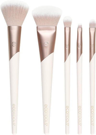 Ecotools Luxe Natural Elegance Professional Face Makeup & Foundation Brush Set, Premium Brush Kit for Face, Cheek, & Eye Makeup, Synthetic Makeup Brushes, Vegan & Cruelty-Free, 5 Piece Set