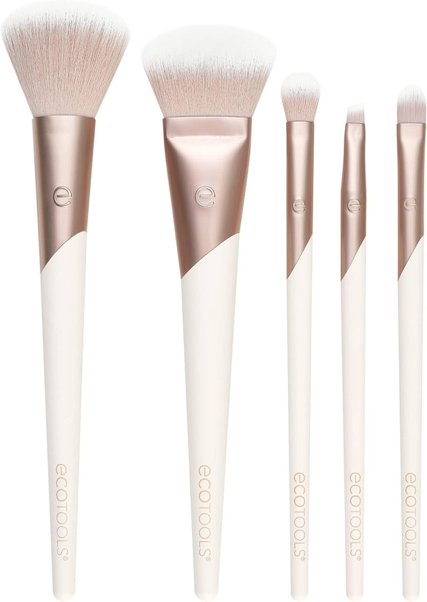 Ecotools Luxe Natural Elegance Professional Face Makeup & Foundation Brush Set, Premium Brush Kit for Face, Cheek, & Eye Makeup, Synthetic Makeup Brushes, Vegan & Cruelty-Free, 5 Piece Set