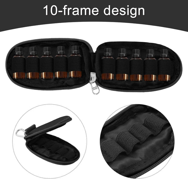 Canvas Essential Oil Case 10 Shots Essential Oil Travel Bag, Portable Keychain Organising Bag 2ML Nail Polish Storage for Men and Women(Black)