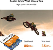KOOTION 64 GB Micro SD Card, 4K Camera Pro, UHD Video for Gopro, Action Camera, Drone, Smartphone, R/W up to 90/35 Mb/S Microsdxc Memory Card UHS-I U3 A1 V30