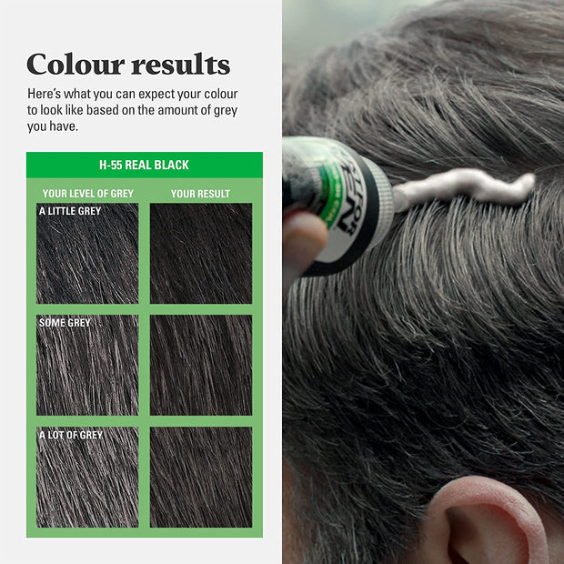 Original Formula Real Black Hair Dye, Targets Only the Grey Hairs, Restoring the Original Colour for a Natural Look – H-55 Real Black (Pack of 2)