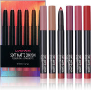 Enmart 6 Pcs Matte Lipstick Set, Lip Liner Crayon Pencil, Nude Longwear Waterproof Long Lasting Soft Pen, Red Brown Lipstic Female Christmas Cosmetic Makeup Lip Gloss Kit for Women