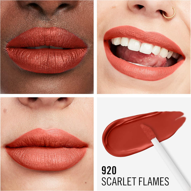 Rimmel London Lasting Mega Matte Liquid Lipstick, Long-Lasting, Hydrating, Vegan Formula - 920 - Scarlet Flames, 7.4Ml