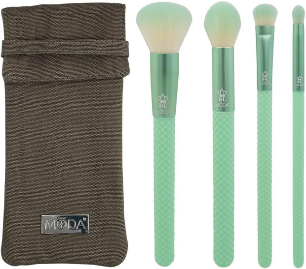 Royal & Langnickel Full Size Renew 5Pc Complete Makeup Brush Kit with Pouch Includes, Buffer, Contour, Shader, and Detail Brushes, Mint Green, BMR-CK5