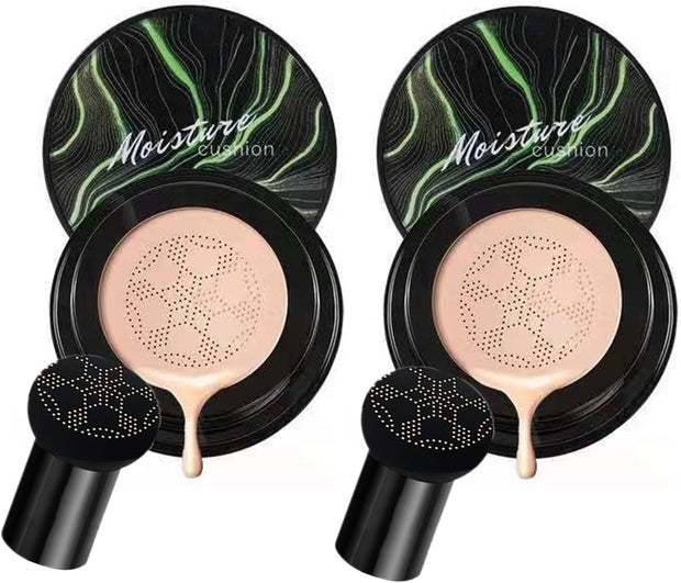 2PCS Mushroom Head Air Cushion CC Cream Natural Moisturizing Full Coverage Foundation Brightening Pigment BB Cream Matte Foundation Set Gift for Women (Natural)