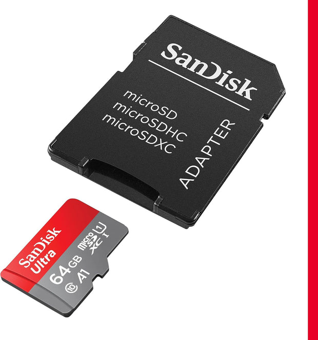 Sandisk Ultra Micro SD Card + SD Adapter 64GB (For Android Smartphones and Tablets, Memory Card up to 140 Mb/S, A1 Faster App Performance, UHS-I, Class 10, U1)