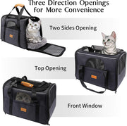 Morpilot Cat Carrier, Portable Pet Carrier Bag for Cats and Small Dogs, Foldable Soft Sided Cat Transport Carrier, Airline Approved Pet Travel Carrier with Shoulder Strap, Removable Mat and Pet Bowl