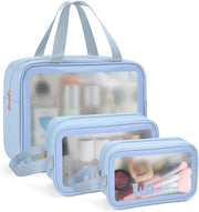 WUBAYI 5Pcs Clear Toiletry Bag, Waterproof PU Makeup Bag with Zipper Handle, Portable Airport Cosmetic Bag for Women & Men, Travel Accessories Wash Bag for Travelling & Holiday (Black)