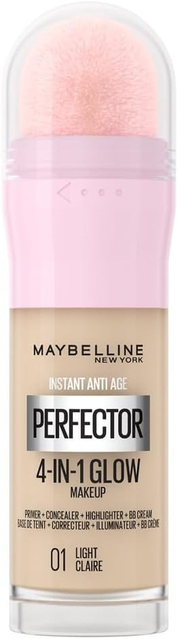 Maybelline New York Instant anti Age Rewind Perfector, 4-In-1 Glow Primer, Concealer, Highlighter, Self-Adjusting Shades, Evens Skin Tone with a Glow Finish, Shade:01 Light