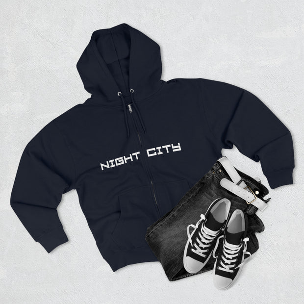 Cyberpunk style city skyline zip hoodie