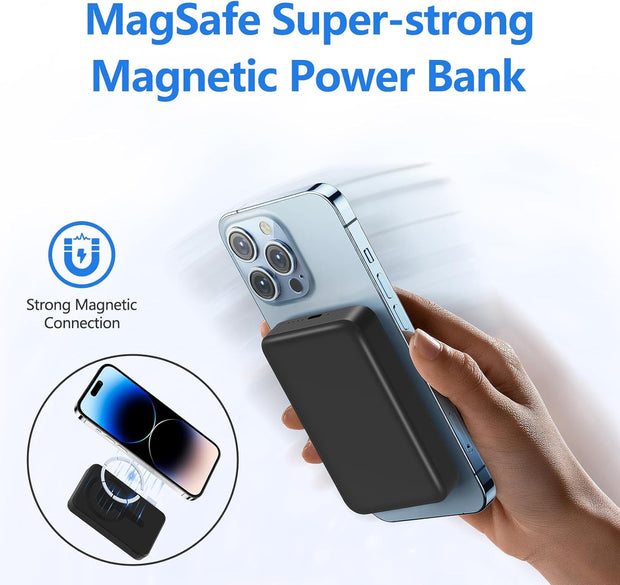 Mag-Safe Wireless Power Bank for Iphone, Fast Charging 10000Mah Strong Magnetic Portable Phone Charger, [Alloy Made] 22.5W PD USB-C Battery Pack for Iphone 16/15/14/13/12 (Black)