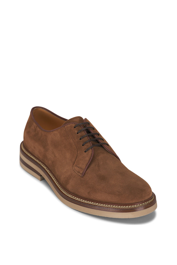 Brunello Cucinelli Men's Light Brown Suede Lace-Up Dress Shoes