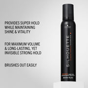 Silhouette Super Hold Hair Mousse for Hair Styling without Overburdening Strong Invisible Long Lasting Hold Quick Drying Non Sticky Super Shine 200 Ml