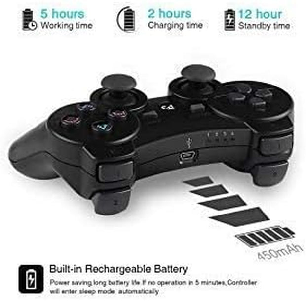 JAMSWALL Controller for Ps3, Wireless Bluetooth Controller Gamepad Joystick, Double Vibrating Controller for P-3 with Charger Cable Cord Thump Grips