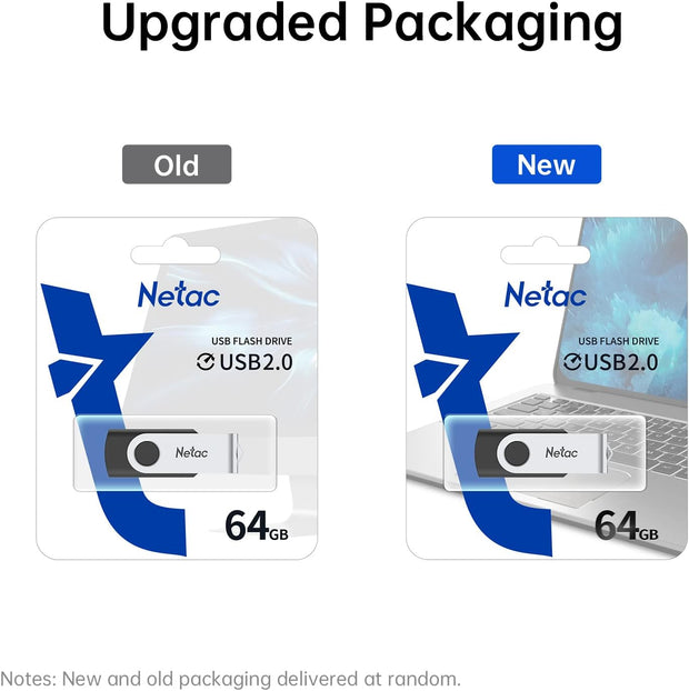 Netac 64GB USB 2.0 Flash Drive, Swivel Design Memory Sticks, Pen Drive, Usb Sticks for Data Storage, Zip Drive and Jump Drive with LED Light