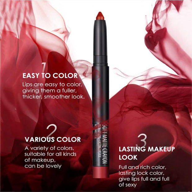 Enmart 6 Pcs Matte Lipstick Set, Lip Liner Crayon Pencil, Nude Longwear Waterproof Long Lasting Soft Pen, Red Brown Lipstic Female Christmas Cosmetic Makeup Lip Gloss Kit for Women