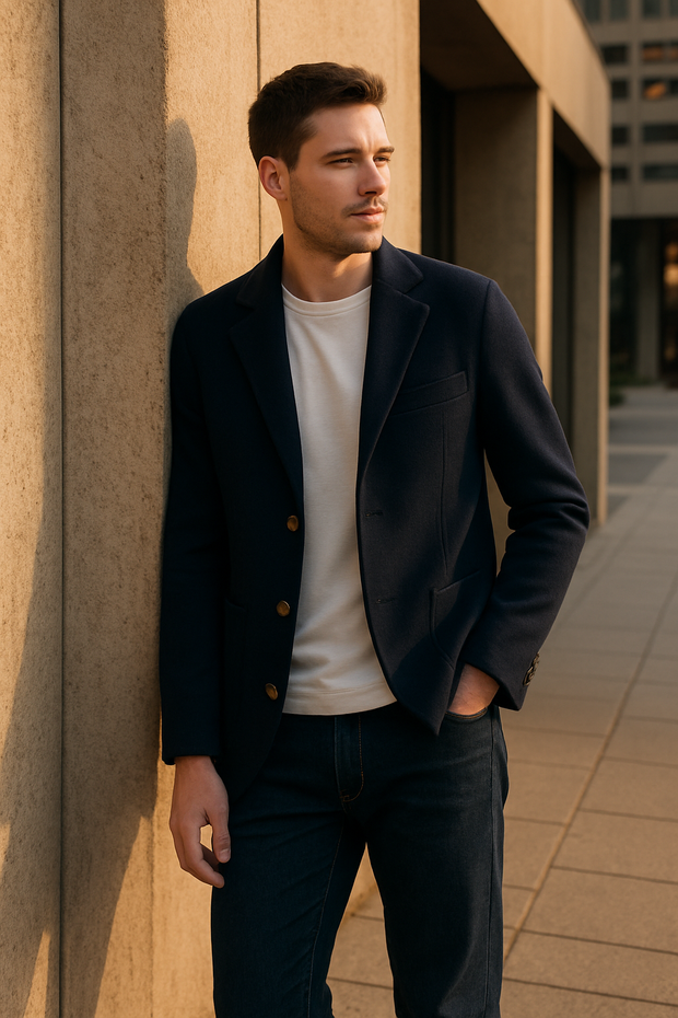 Luxury Men's Navy Cashmere City Jacket