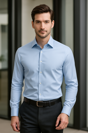 Brunello Cucinelli Men's Light Blue Poplin Shirt | Long Sleeve | Luxury