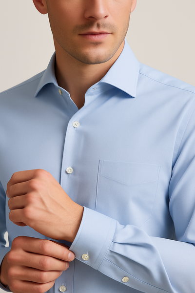 Brunello Cucinelli Men's Light Blue Poplin Shirt | Long Sleeve | Luxury