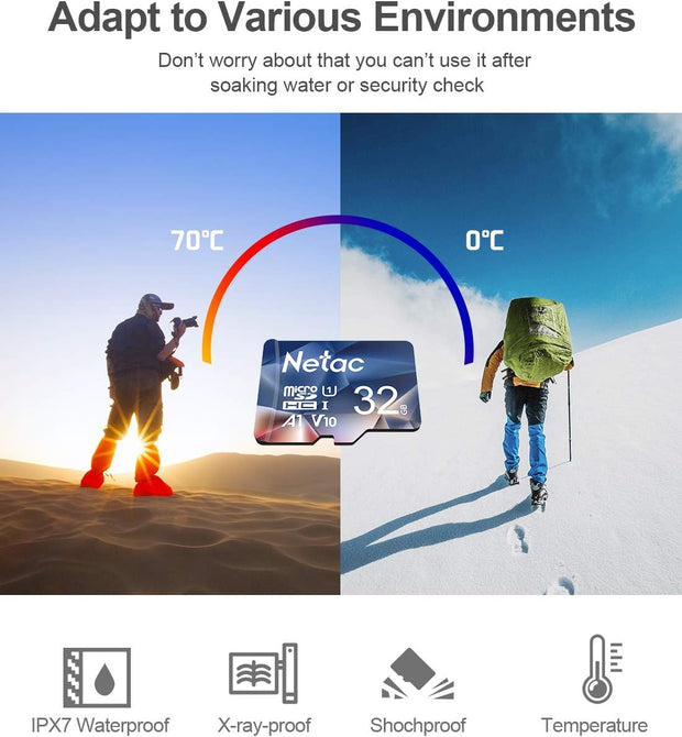 Netac 32GB Microsdhc Memory Card, Micro SD Card R/W up to 90/10Mb/S, TF Card 4K Full HD Video Recording, UHS-I, C10, U1, A1, V10, for Camera, Smartphone, Security System, Drone, Dash Cam, Gopro