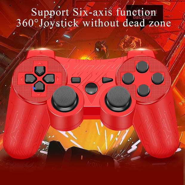 Supohero Game Controller Compatible for Play3, Play 3 Wireless Remote Game Controller with Dual Vibration,6-Axis Gyro and Charging Cable (Red)