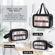 WUBAYI 5Pcs Clear Toiletry Bag, Waterproof PU Makeup Bag with Zipper Handle, Portable Airport Cosmetic Bag for Women & Men, Travel Accessories Wash Bag for Travelling & Holiday (Black)