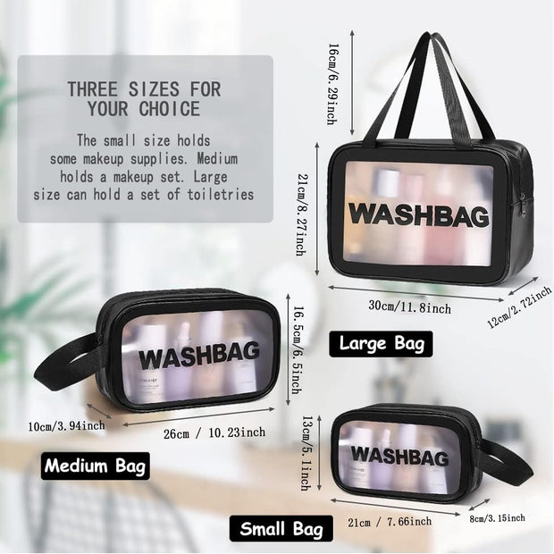 WUBAYI 5Pcs Clear Toiletry Bag, Waterproof PU Makeup Bag with Zipper Handle, Portable Airport Cosmetic Bag for Women & Men, Travel Accessories Wash Bag for Travelling & Holiday (Black)
