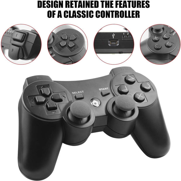 JAMSWALL Controller for Ps3, Wireless Bluetooth Controller Gamepad Joystick, Double Vibrating Controller for P-3 with Charger Cable Cord Thump Grips