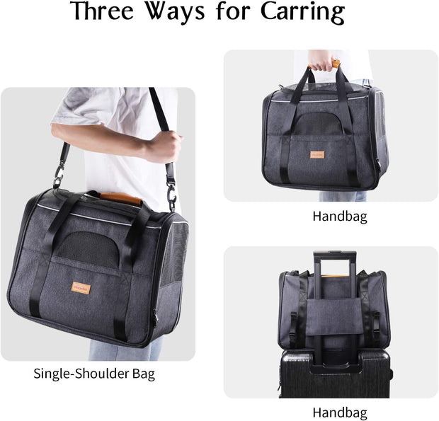 Morpilot Cat Carrier, Portable Pet Carrier Bag for Cats and Small Dogs, Foldable Soft Sided Cat Transport Carrier, Airline Approved Pet Travel Carrier with Shoulder Strap, Removable Mat and Pet Bowl