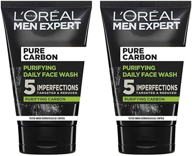 L'Oreal Paris Men Expert Face Wash Pure Charcoal, Glycerin, and Salicylic Acid - Blackhead Cleanser for Men, 100 Ml (Pack of 1)