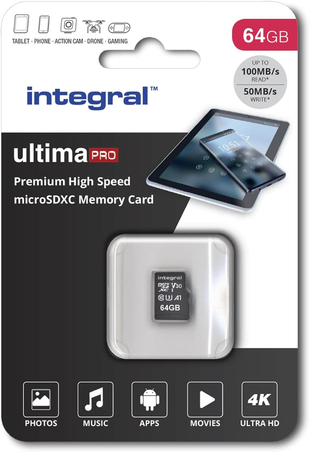 Integral 128GB Micro SD Card 4K Video Premium High Speed Memory Card SDXC up to 100MB S Read and 50MB S Write Speed V30 C10 U3 UHS-I A1
