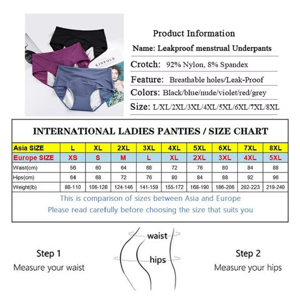 5Pcs/Set Leak Proof Menstrual Panties Women Period Underwear Sexy Pants Physiological Underwear plus Size Waterproof Briefs&Gift