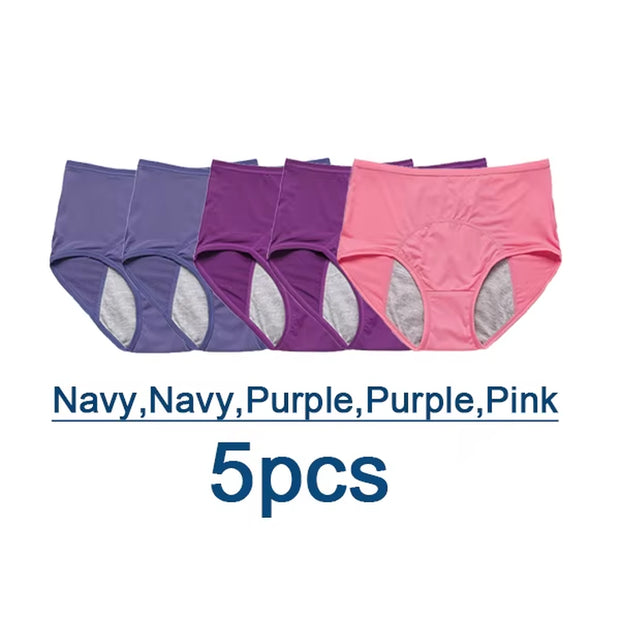 5Pcs/Set Leak Proof Menstrual Panties Women Period Underwear Sexy Pants Physiological Underwear plus Size Waterproof Briefs&Gift