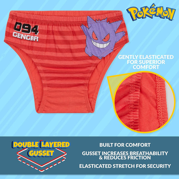 Pokemon Boys Briefs, Comfortable Cotton Breathable Underwear Pack of 5 Kids Underpants