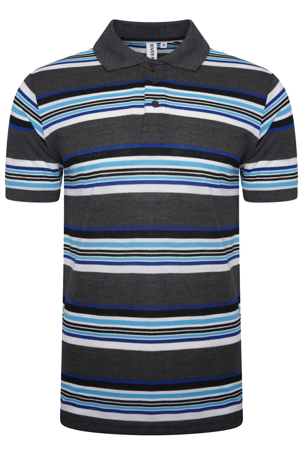 Mens Striped Polo Shirt Short Sleeve Pique T Shirt Premium Designer Summer Top