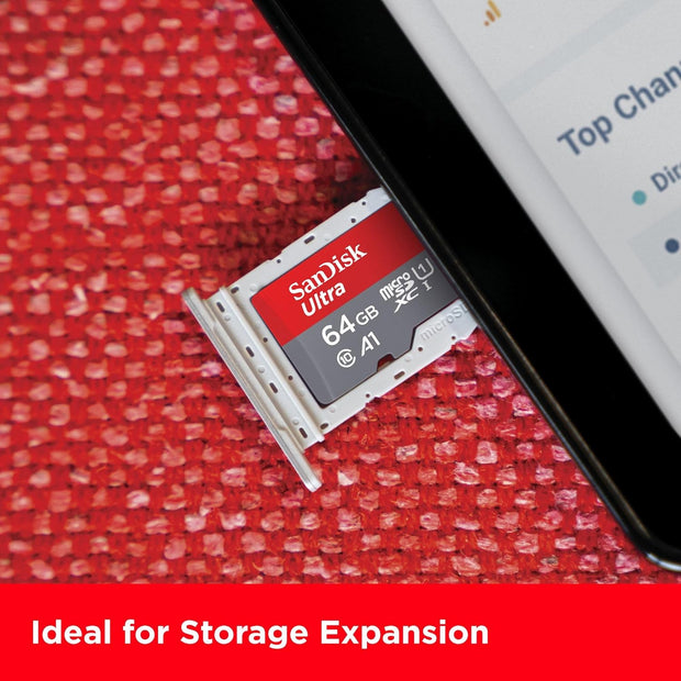 Sandisk Ultra Micro SD Card + SD Adapter 64GB (For Android Smartphones and Tablets, Memory Card up to 140 Mb/S, A1 Faster App Performance, UHS-I, Class 10, U1)