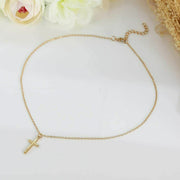 Christian Religious Silver Gold Chain Pendant Charm Small Cross Necklace Choker