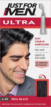 Ultra Real Black Hair Colour Dye, No Mix Comb-In Applicator to Comb Away the Greys, Ammonia & Peroxide Free – A55